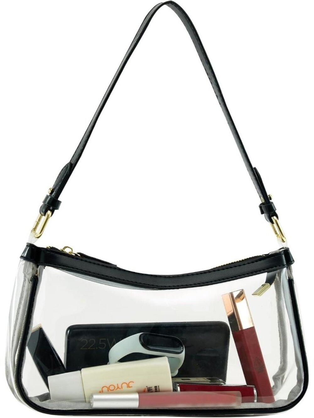 Women Black Crescent Vegan Leather Tote Clutch With 2 Straps Shoulder Bag